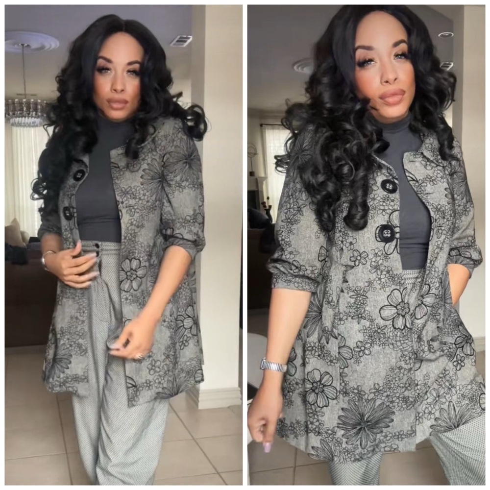 Floral Patterned Gray Coat- SY
